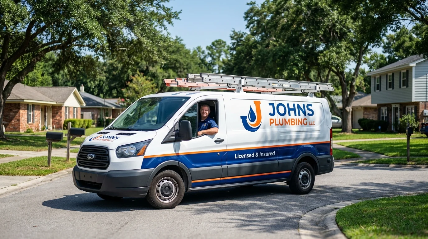 Johns Plumbing LLC service van in Palmer, MA