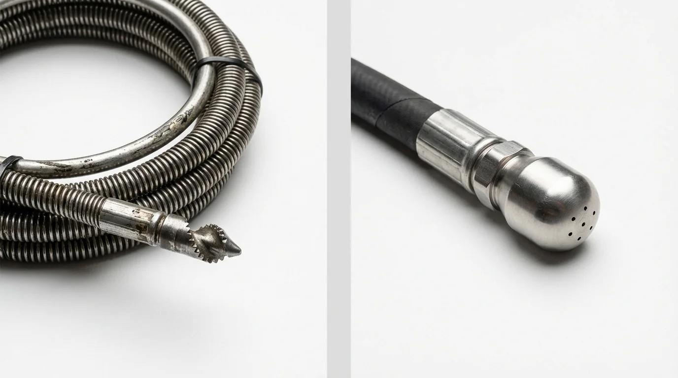 Drain snake cable and hydro jetting nozzle used for drain cleaning in Palmer, MA