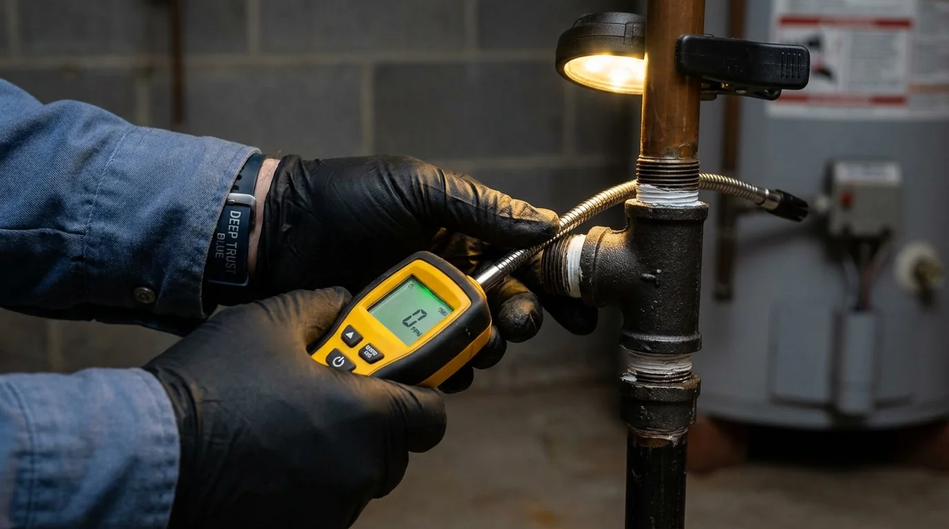 Gas leak detection with electronic sniffer by Johns Plumbing LLC in Palmer