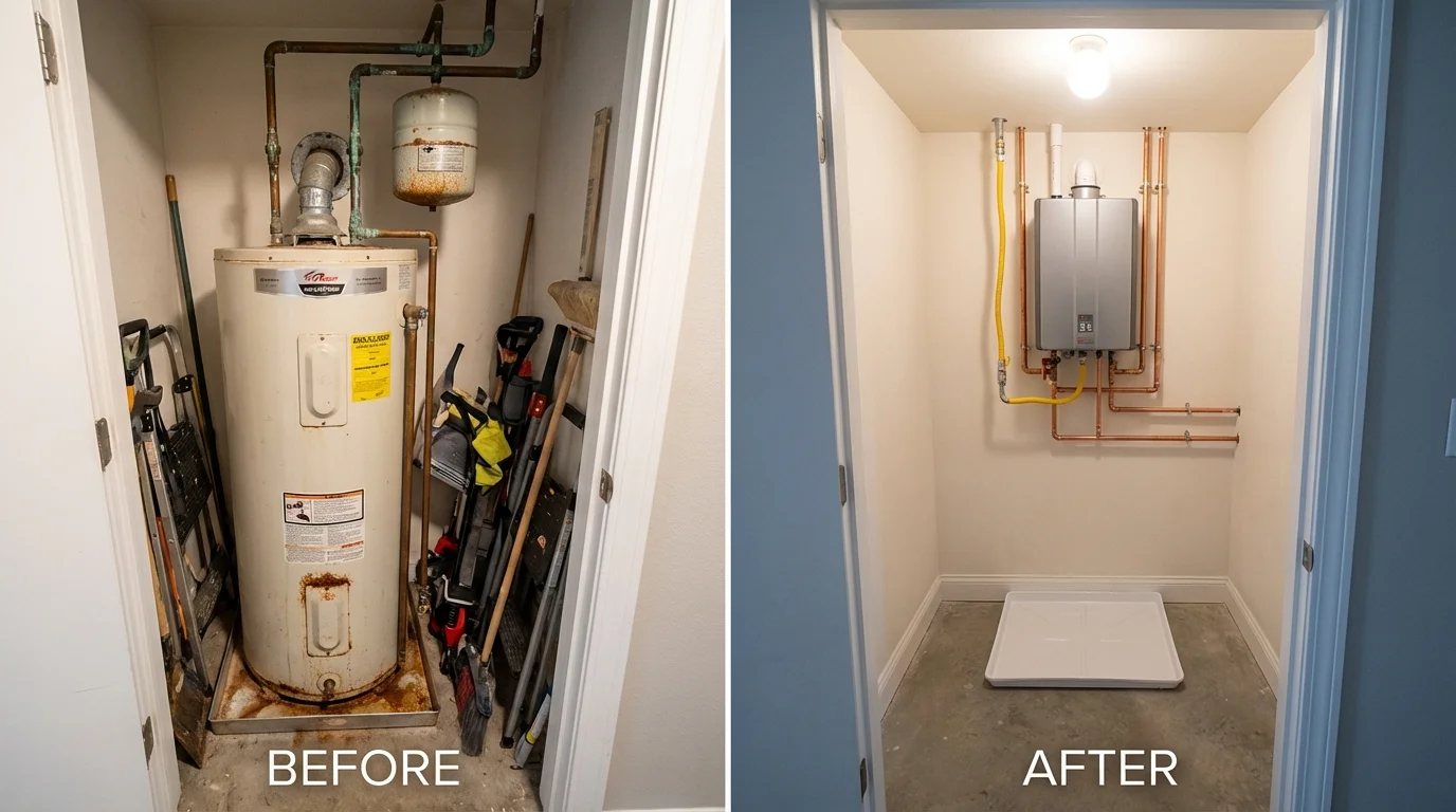 Tank water heater versus wall-mounted tankless unit comparison for Palmer, MA homeowners