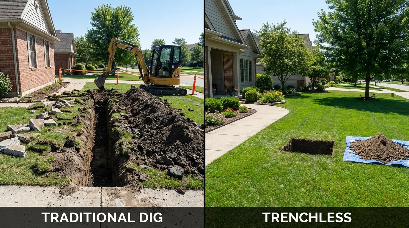 Trenchless sewer repair with minimal yard damage versus traditional excavation in Palmer, MA